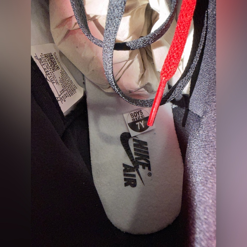 Air Jordan 1 High 'Black Toe Reimagined' Red Sneakers, Size 7Y - Picture 7 of 9